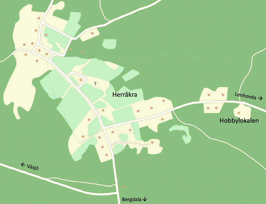 Karta som visar var Hobbylokalen ligger i Herråkra
