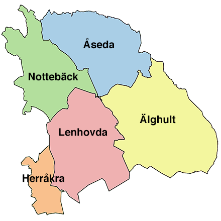 Karta med distrikt i Uppvidinge